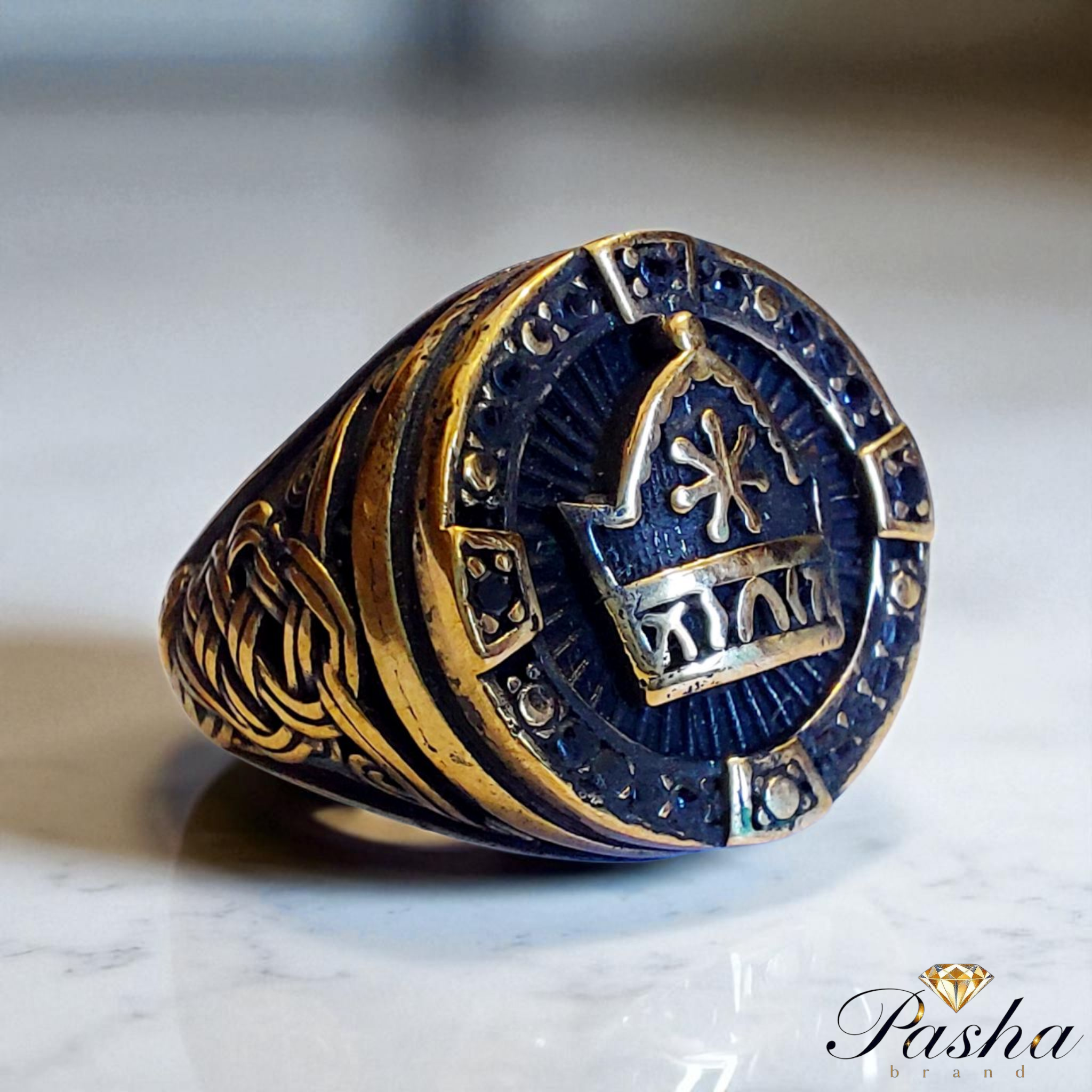 انگشتر مردانه طرح تاج شاهنشاهی | استیل طلاروس درجه