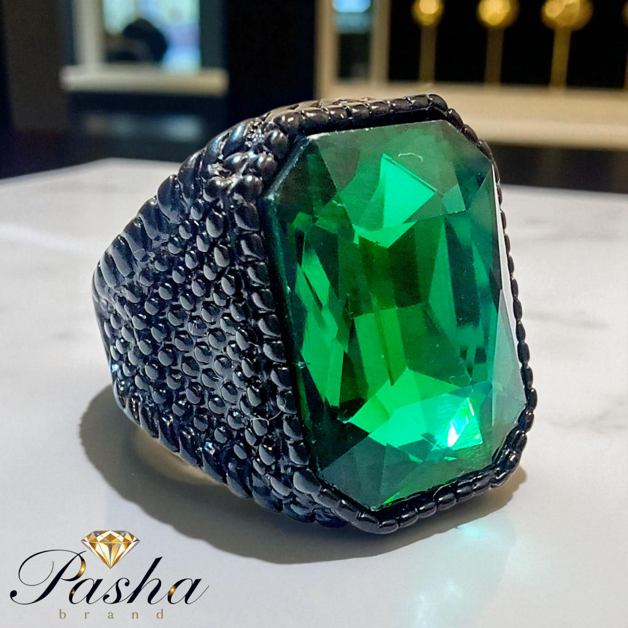 انگشتر استیل مشکی مردانه نگین سلطنتی