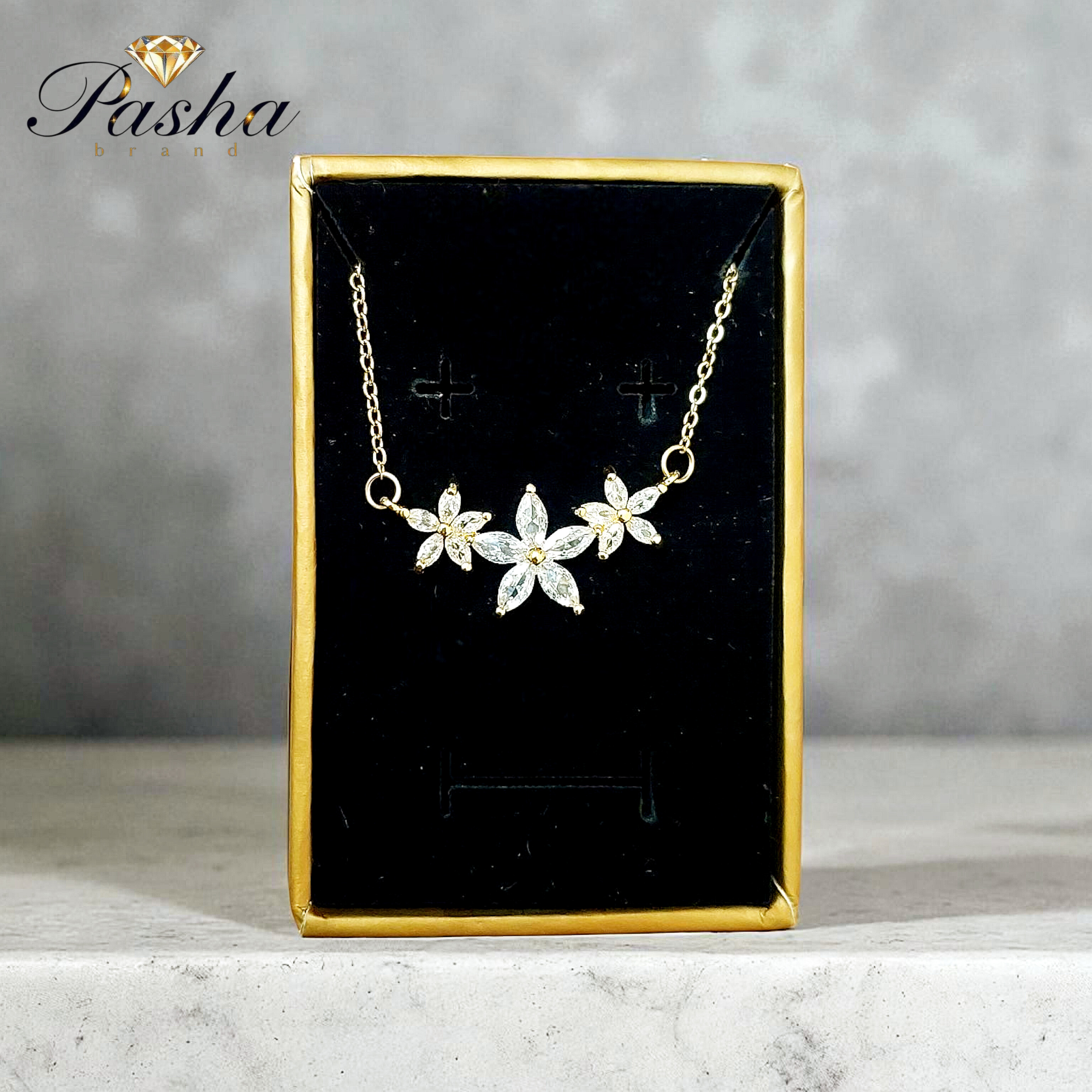 گردنبند زنانه طرح گل‌های جواهری نگین‌کاری‌شده