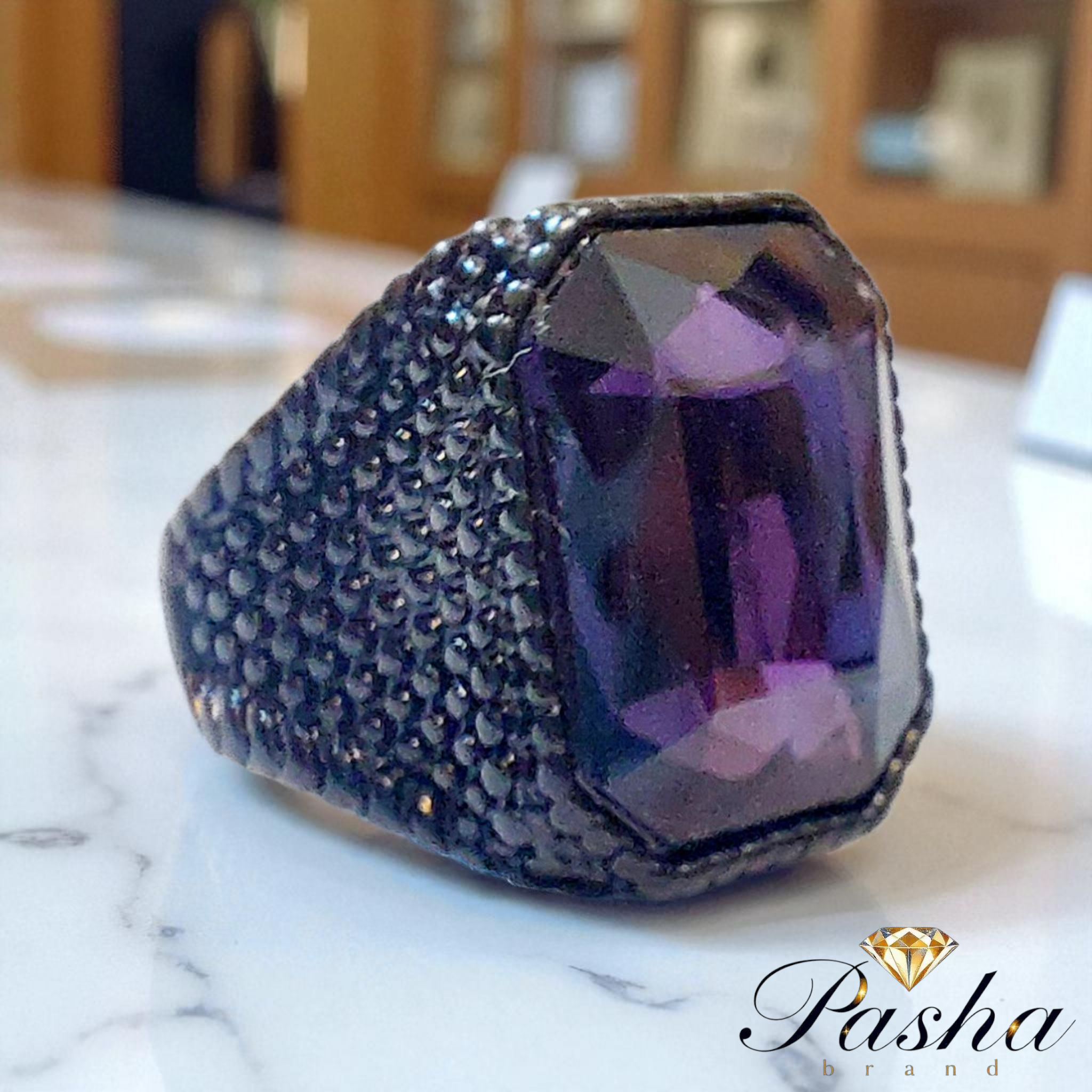 انگشتر استیل مشکی مردانه نگین سلطنتی