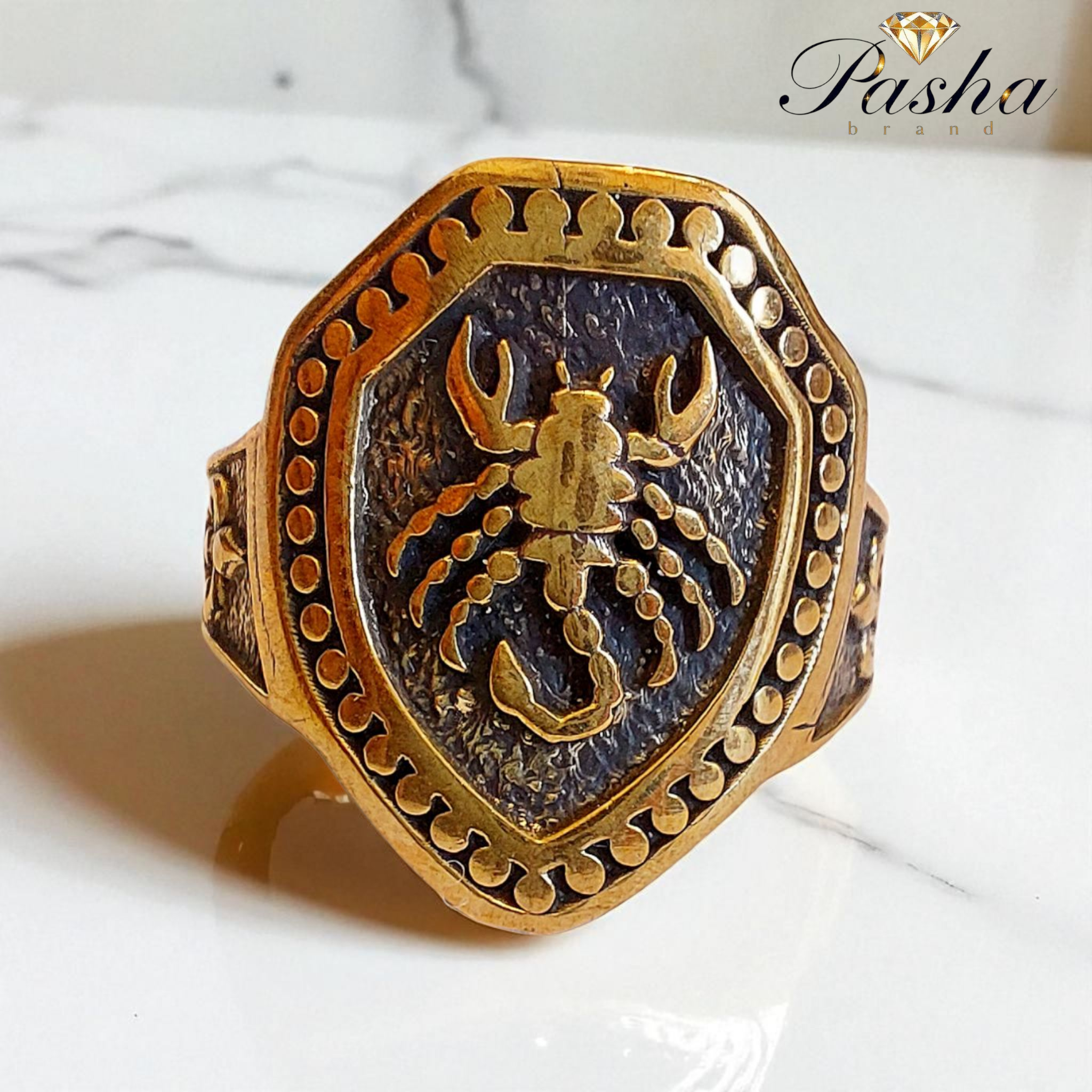 انگشتر مردانه طرح عقرب | استیل طلاروس درجه ۱